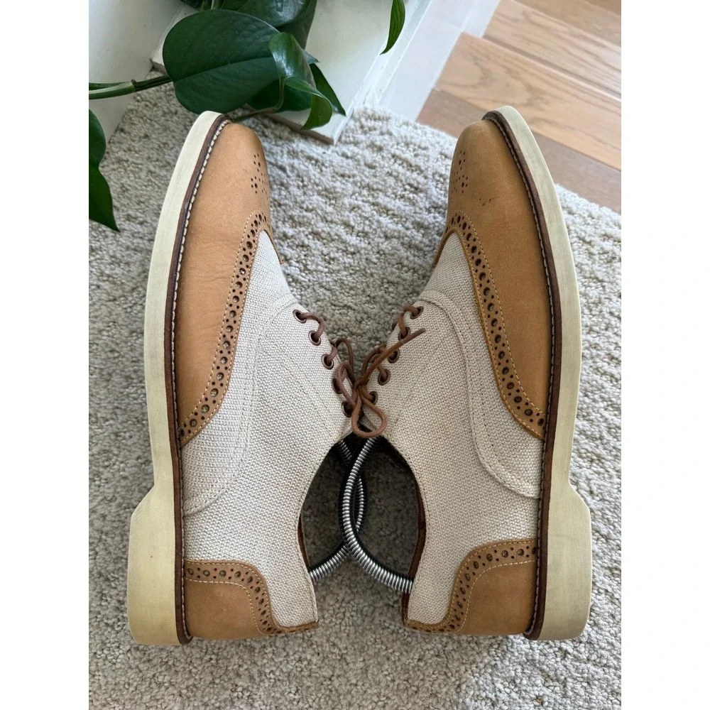 Donald J‎ Pliner EDER Wingtip Oxford Men Tan Suede Canvas Brogue Dress Shoes 8X